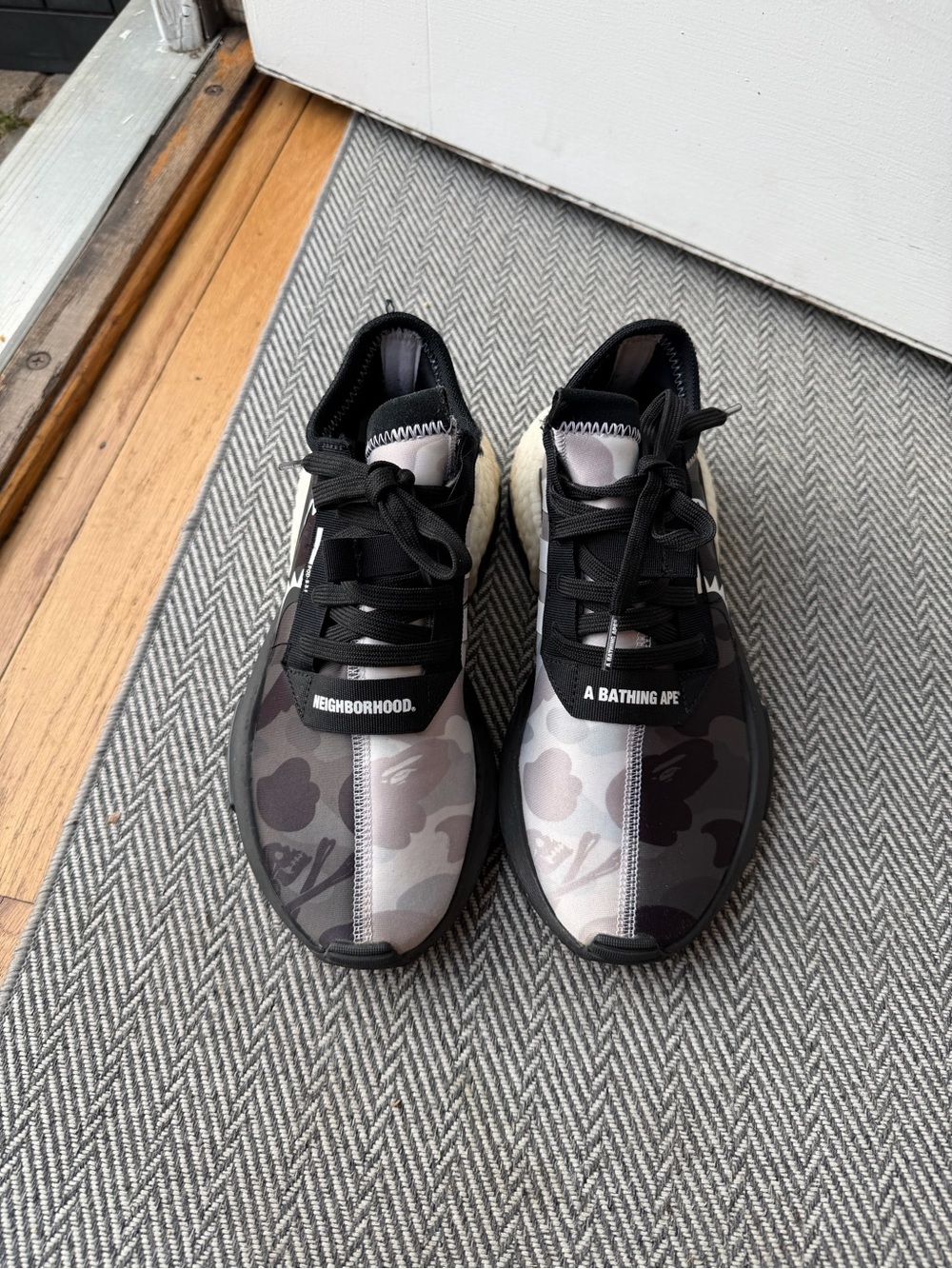 Adidas x Bathing Ape Neighborhood POD S3.1 Black and Gray Camo Sneakers